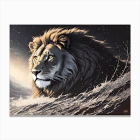 Lion In The Water Canvas Print