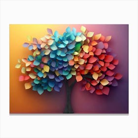 Colorful Tree With Leaves On Hanging Branches Of Blue, White And Golden 3 Canvas Print