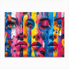 SynthGeo Shapes: A Cartoon Abstraction Colorful Faces Canvas Print