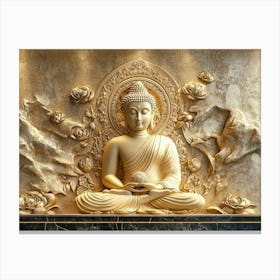 3d Hindu Ancient Religious Buddha Art on Background Golden Canvas Print