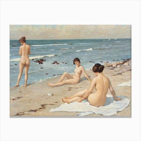 Beach Scenery With Bathing Women, Paul Fischer Canvas Print