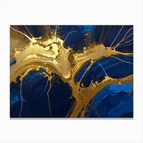 Gold And Blue Abstract Painting Canvas Print