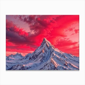 Sunset Over Snowy Mountains Canvas Print