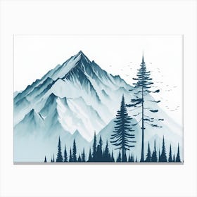 Mountain And Forest In Minimalist Watercolor Horizontal Composition 271 Canvas Print