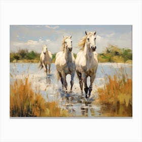 Horses Painting In Camargue, France, Landscape 3 Canvas Print