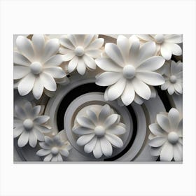 3d Look White And Black Circle With White Flower 1 Canvas Print