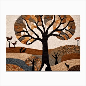 "Nature" American Quilting Inspired Folk Art with Earth Tones, 1387 Canvas Print