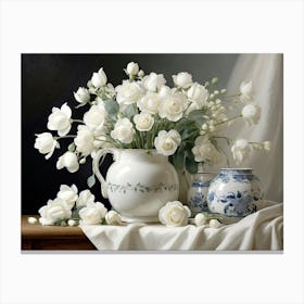 White Roses In A Vase Canvas Print