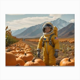 Smiling Astronaut Child In A Pumpkin Patch 6 Canvas Print