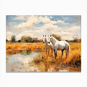Horses Painting In Pampas Region, Argentina, Landscape 2 Canvas Print