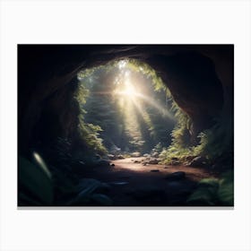 Mystical Sunlight Filtering Into A Forest Cave Canvas Print