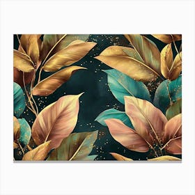 Tropical Seamless Luxury Exotic Green Beige Brown Pink Golden Leaves Vintage Canvas Print