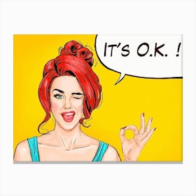 Pop Art Redhead Girl Say It's OK Canvas Print