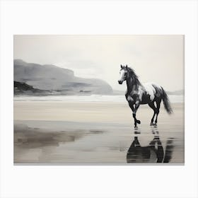 A Horse Oil Painting In Rhossili Bay Wales, Uk, Landscape 3 Canvas Print
