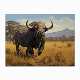 African Buffalo Grazing In The Savannah 4 Canvas Print