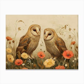 Floral Animal Illustration Owl 2 Canvas Print