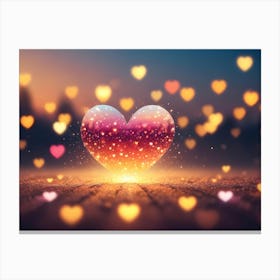 A Glowing Heart With A Soft Sparkle Is Set Against A Background Of Blurred, Heart Shaped Lights Canvas Print