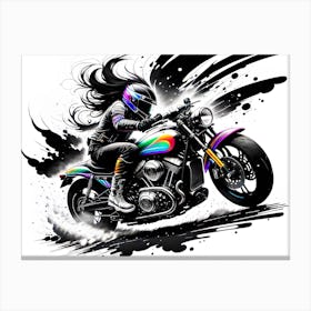 Girl Riding A Motorcycle 1 Canvas Print