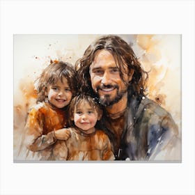 Jesus with little children - watercolor painting. 8 Canvas Print