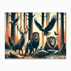 Wild Animals In Three Tone Abstract Poster 3 Canvas Print