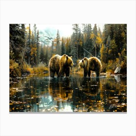 Bears Family - Grizzly Bears Canvas Print