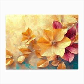 Golden Floral Background, Abstract Vintage Flower Design Canvas Print