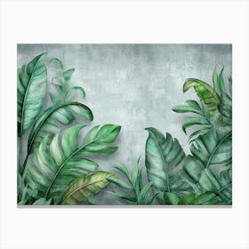 Tropical Leaves On a Gray Background Canvas Print