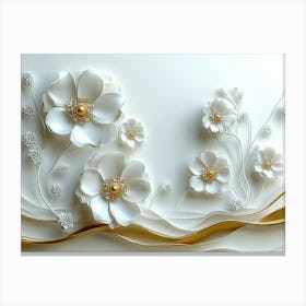 3d Artwork with Golden Jewelry and Flower Canvas Print