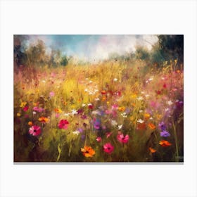 Beautiful Meadow Filled With Colorful Flowers Impresionalism Painting 18x24 1 Canvas Print