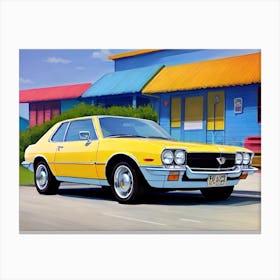 Yellow Car In Front Of A Building Canvas Print
