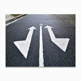 Chalk Drawn Directional Arrows And Markings Bold And Simple On An Aged Sidewalk Surface Partially (7) Canvas Print