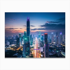 Bangkok Cityscape Set In The Distant Future Where Multiple High Tech Gadgets And Advanced Machinery (1) Canvas Print