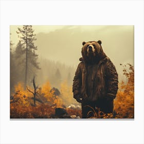 Bear's Solitude: Mountain Landscape Art Canvas Print