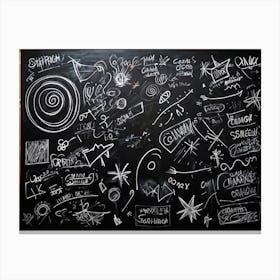 Blackboard Art Showcasing The Creative Chaos Of Chalk White Strokes Swirling With Abstract Circles A (5) Canvas Print