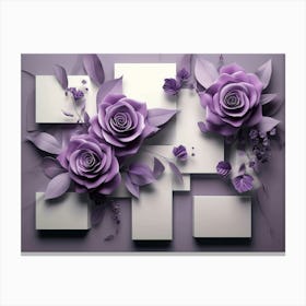 3d Flowers Art With Purple Rose Flowers With Squares 1 Canvas Print