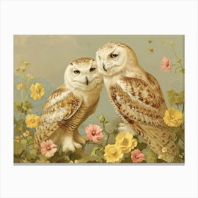 Floral Animal Illustration Snowy Owl 1 Canvas Print