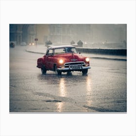Taxi On A Stormy Malecon Canvas Print
