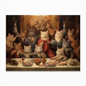 Medieval Cats In Robes Feasting Canvas Print