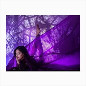 Woman Ensconced In Elegant Geometric Patterns Noble Purple Tones Woven Into Her Dreams Background Canvas Print