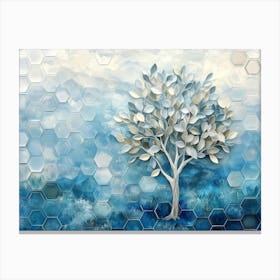 Tree In Blue Hexagons Canvas Print