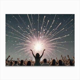 An Image Of A Crowd Of People Silhouetted Against A Night Sky With A Large Display Of Fireworks Canvas Print