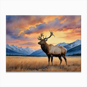 Elk At Sunset Golden Waves of the Grasslands Canvas Print