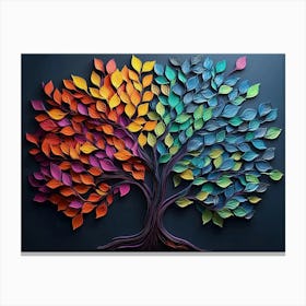 A Vibrant 3d Tree with Cascading Leaves of Every Hue, Creating A Mesmerizing Canvas Print