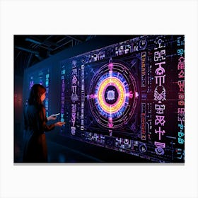 Woman Looking At A Digital Display Canvas Print