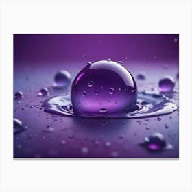 A Close Up Shot Of A Purple Glass Sphere Resting On A Purple Surface Surrounded By Smaller Droplets Canvas Print