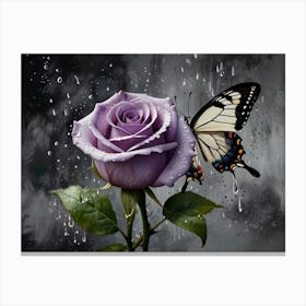 Purple Rose With Butterfly Canvas Print