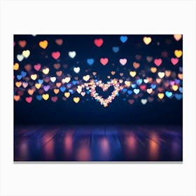 A Dark Background With Glowing, Heart Shaped Lights Scattered Across The Scene 1 Canvas Print