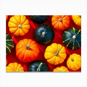 A Digitally Rendered Closeup Of An October Harvest Bursting With Multicolored Autumnal Squash Inclu 2 1 Canvas Print