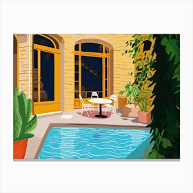 Patio With Big Pool, Hockney Style Canvas Print