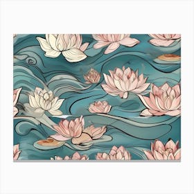 Lotus Flowers In The Water In A Abstract Pastel Color Painting Canvas Print
